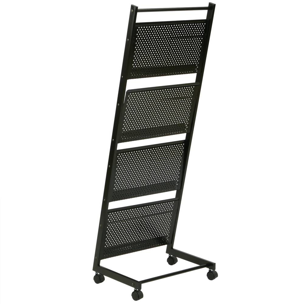 Expositor portafolletos 48 x 37 x 132 cm con 4 compartimentos para folletos y revistas