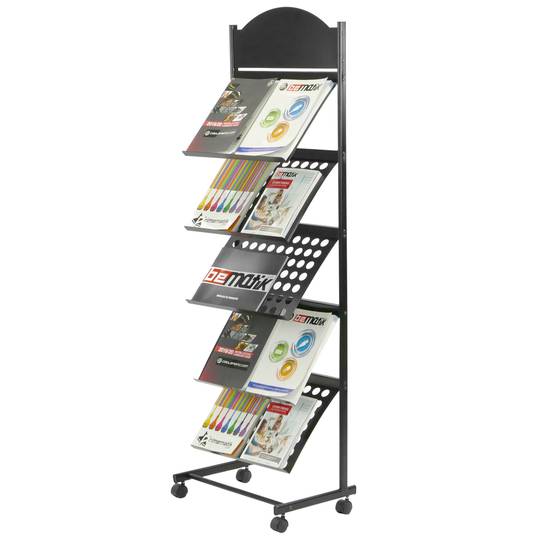 Expositor portafolletos 48 x 36 x 148 cm con 5 compartimentos para folletos y revistas