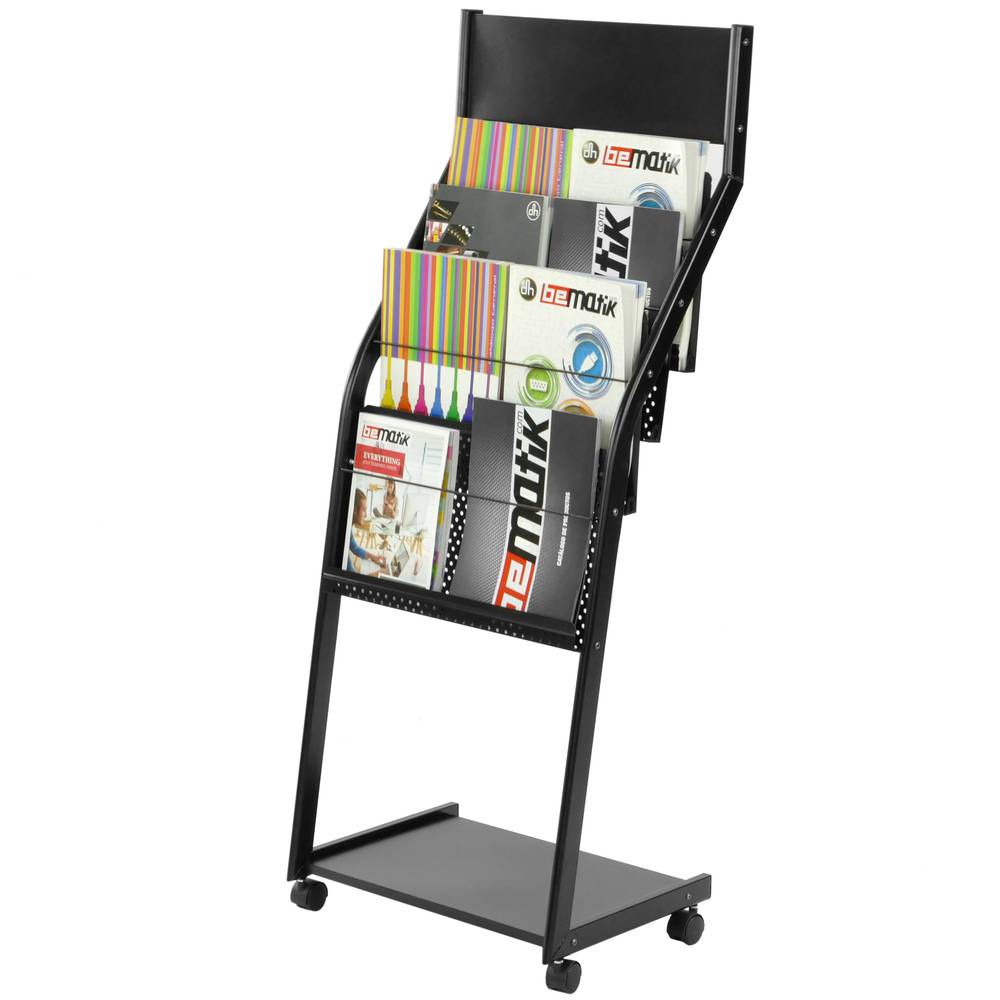 Magazine rack stand 48 x 38 x 122 cm with 4 compartments for brochures and magazines