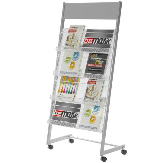 Displayrek 64 x 38 x 133 cm met 5 vakken voor brochures en tijdschriften