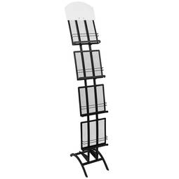 Espositore da terra 233 x 370 x 1500 mm con 4 scomparti per brochure e riviste