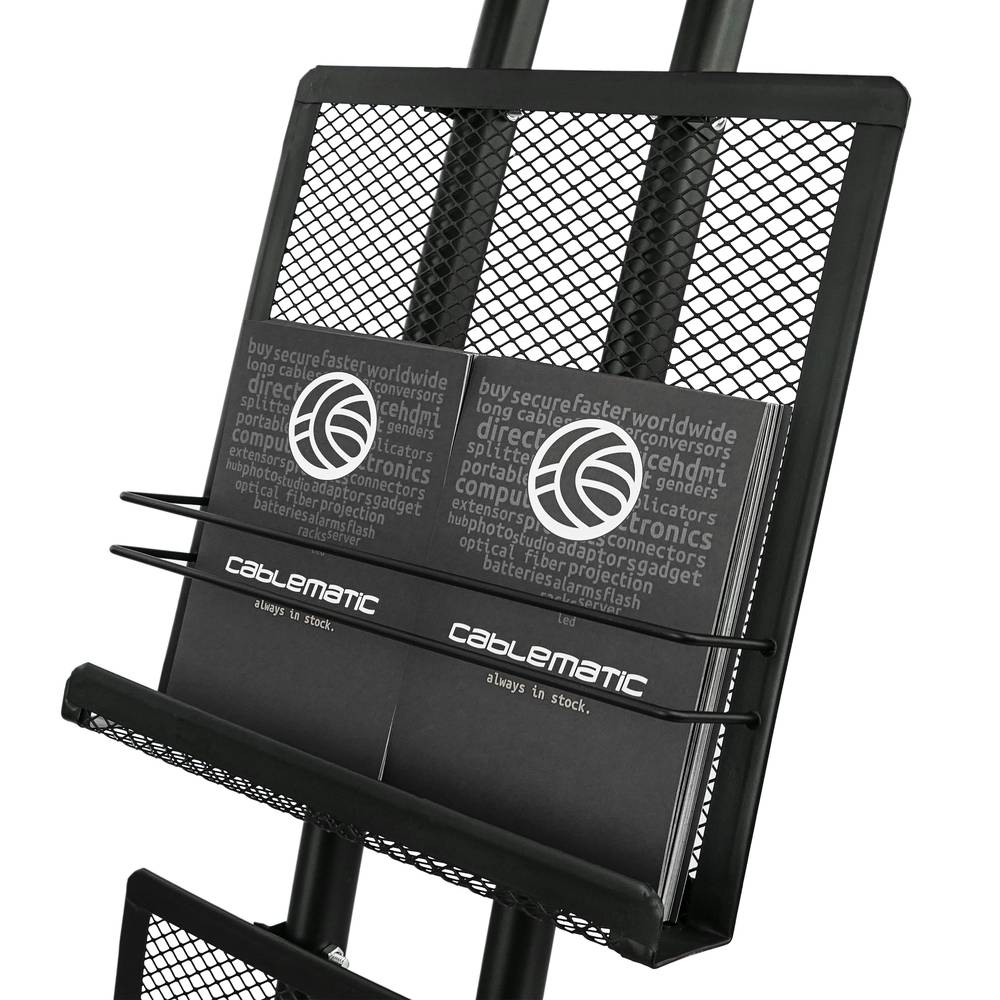 Magazine rack stand 233 x 370 x 1500 mm with 4 compartments for brochures and magazines