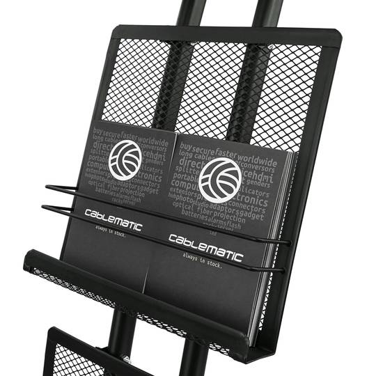 Expositor portafolletos 23 x 37 x 150 cm con 4 compartimentos para folletos y revistas