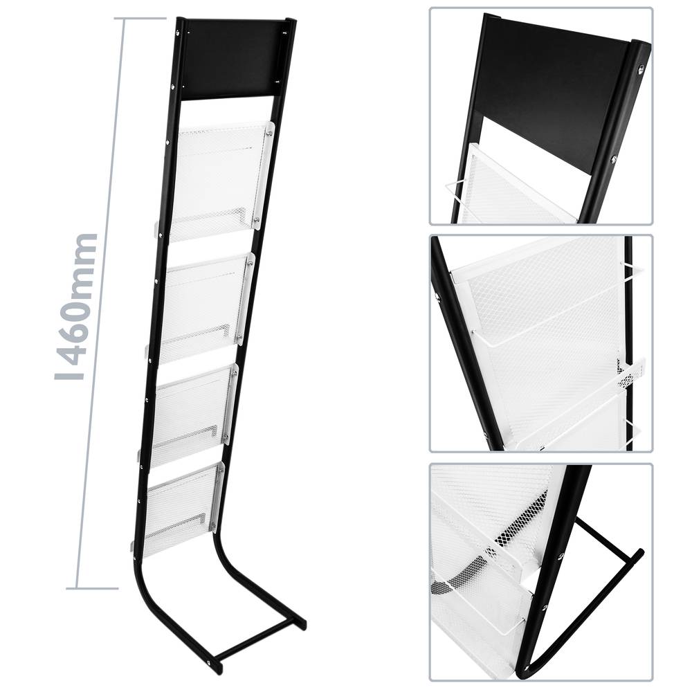 Prospektständer 285 x 400 x 1460 mm Zeitungsständer mit 4 Fächern für Broschüren und Zeitschriften