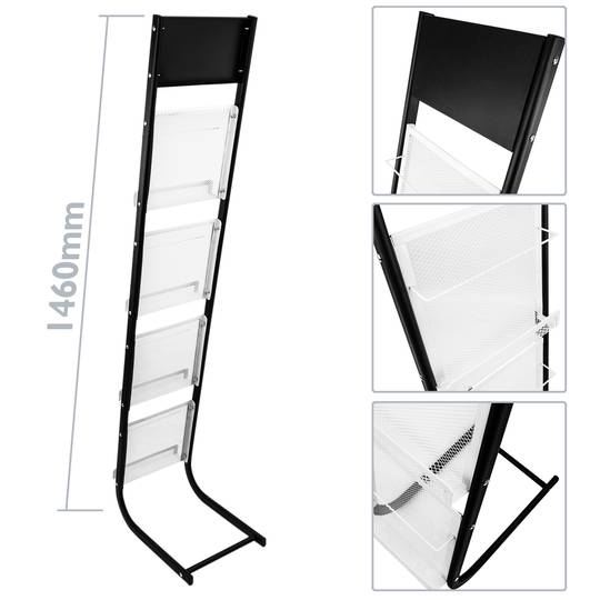 Espositore da terra 28 x 40 x 146 cm con 4 scomparti per brochure e riviste