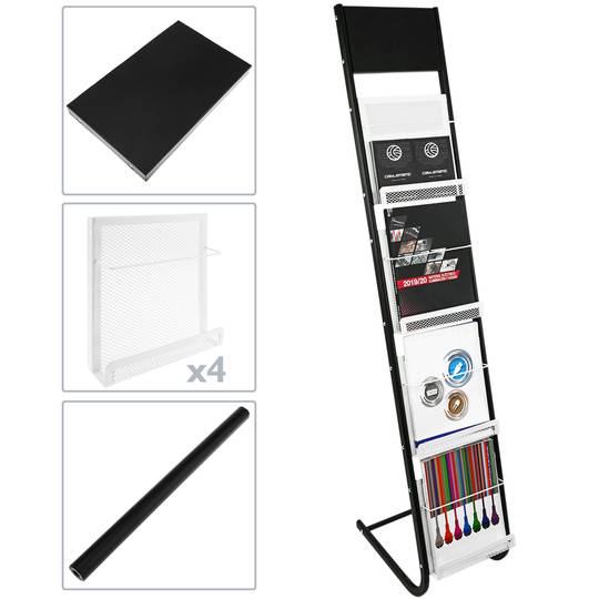 Espositore da terra 28 x 40 x 146 cm con 4 scomparti per brochure e riviste