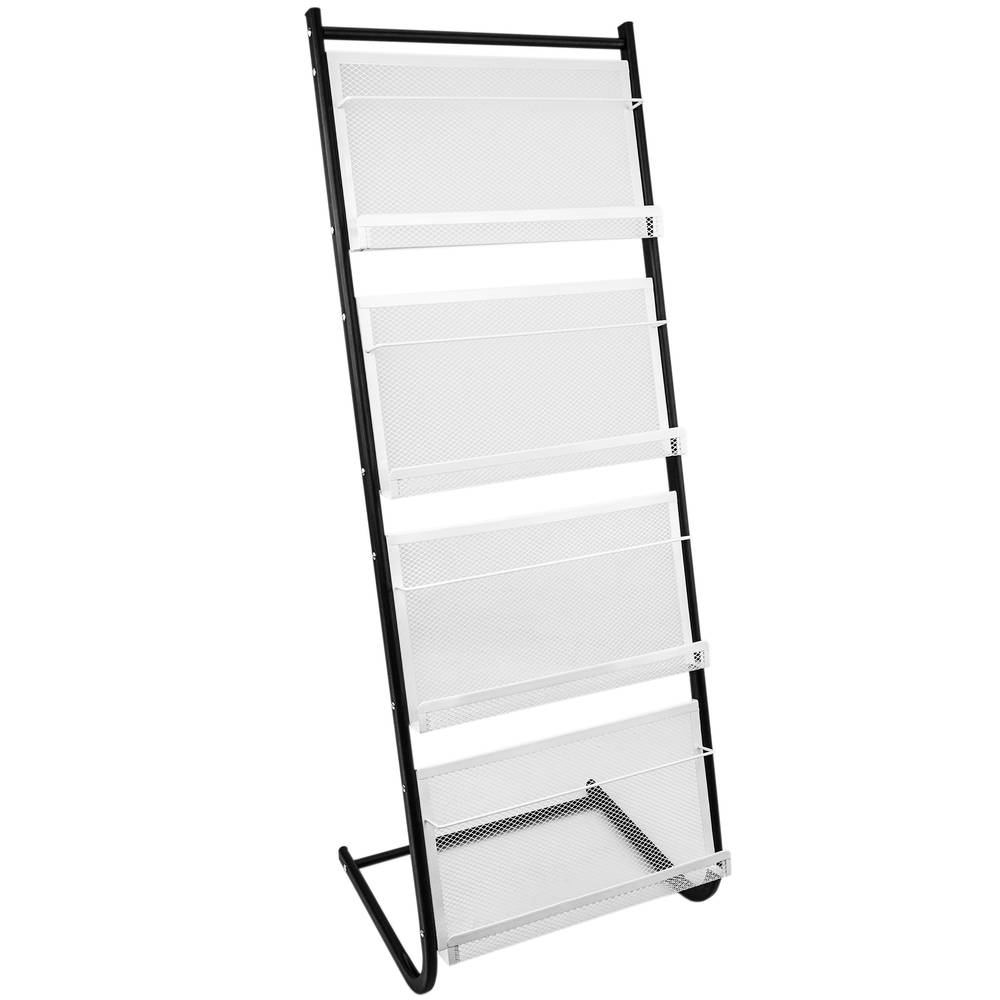 Espositore da terra 480 x 400 x 1300 mm con 4 scomparti per brochure e riviste