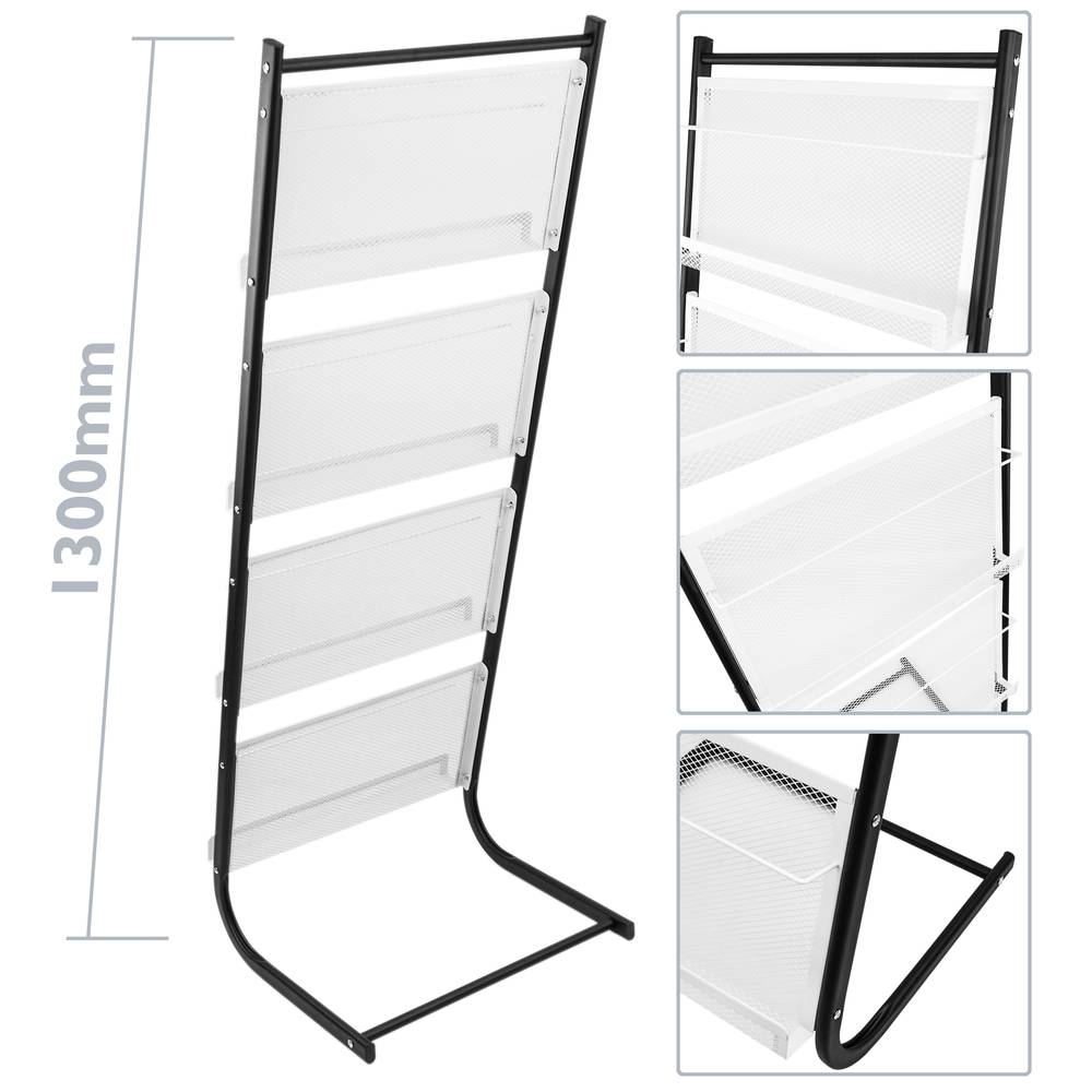Espositore da terra 480 x 400 x 1300 mm con 4 scomparti per brochure e riviste