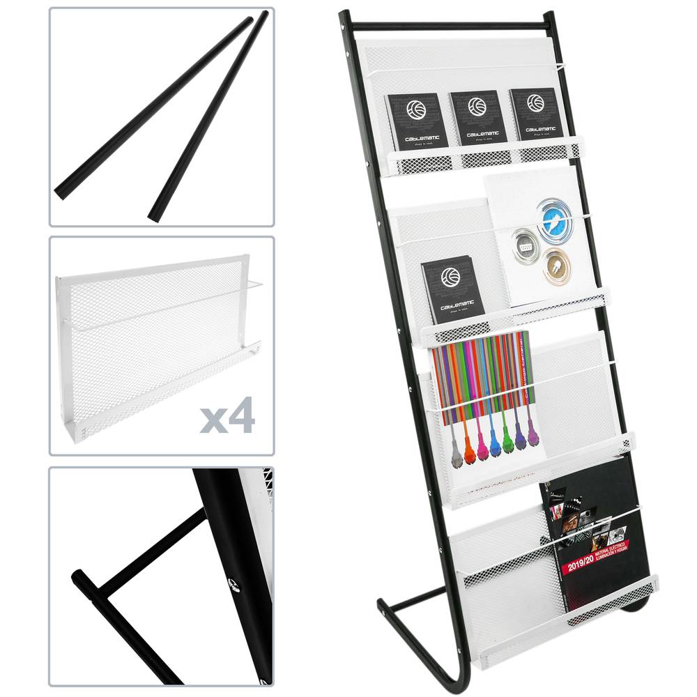 Espositore da terra 480 x 400 x 1300 mm con 4 scomparti per brochure e riviste