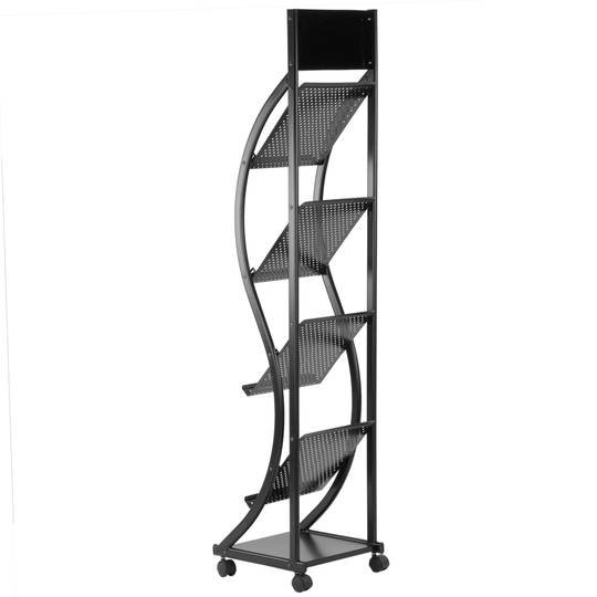 Magazine rack stand 30 x 34 x 145 cm with 4 compartments for brochures