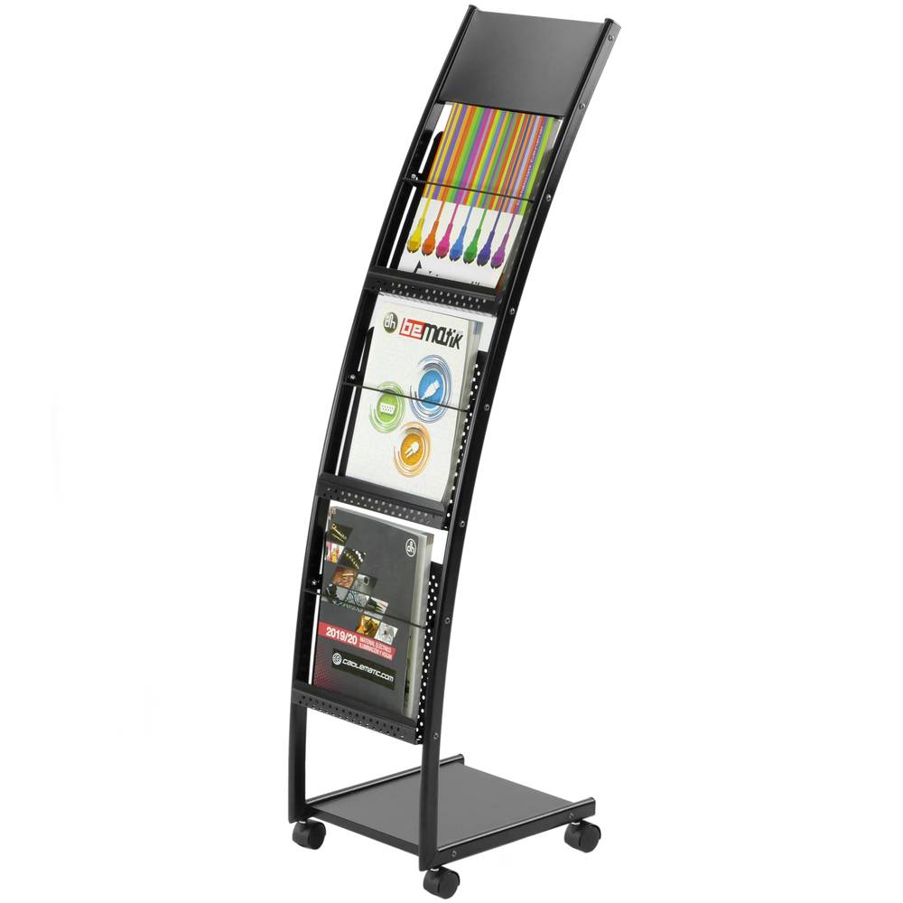 Expositor portafolletos 31 x 35 x 123 cm con 3 compartimentos para folletos y revistas