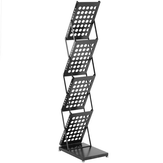 Espositore pieghevole da terra 28 x 39 x 135 cm con 4 scomparti per brochure e riviste