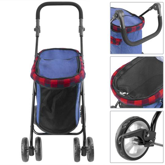 Children's pet travel stroller to transport dogs and cats. Pushchair in red color