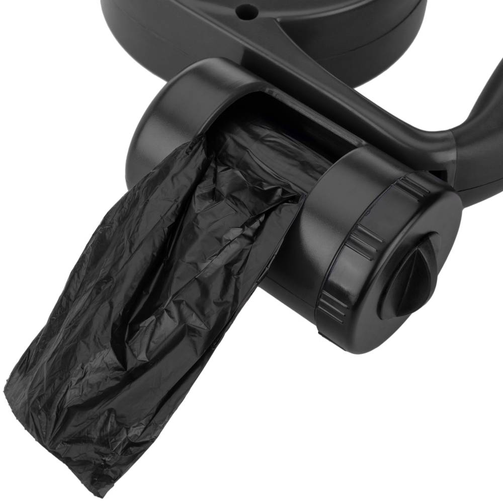 Guinzaglio estensibile nero per animali con dispenser per sacchetti