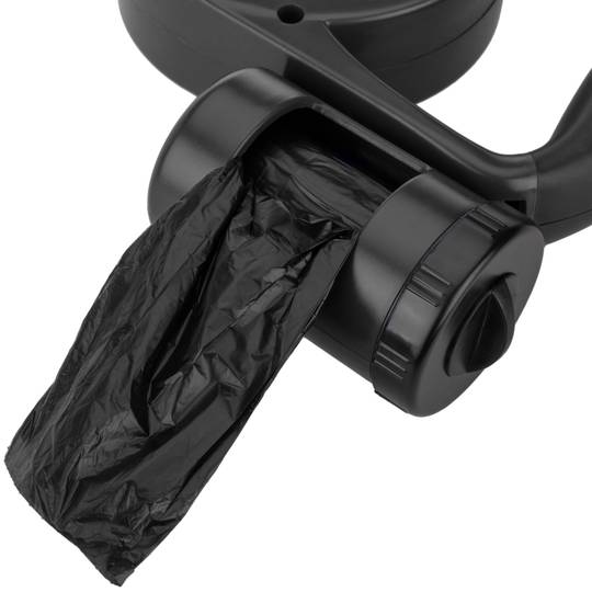 Guinzaglio estensibile nero per animali con dispenser per sacchetti