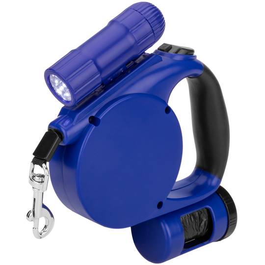 Coleira extensível azul com dispensador de bolsa para animais de estimação