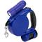 Coleira extensível azul com dispensador de bolsa para animais de estimação