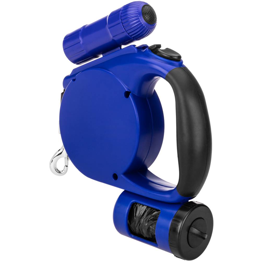 Coleira extensível azul com dispensador de bolsa para animais de estimação