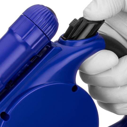 Coleira extensível azul com dispensador de bolsa para animais de estimação