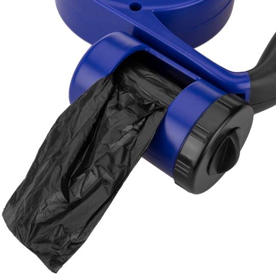 Coleira extensível azul com dispensador de bolsa para animais de estimação