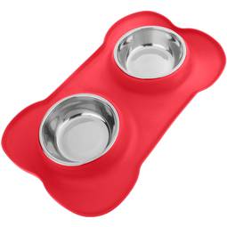 Voer- en drinkbak 2 in 1 voor huisdieren kleur rood