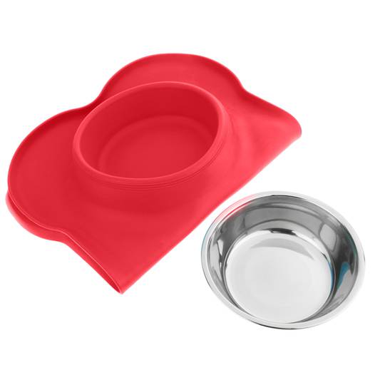 Comedero y bebedero 2 en 1, para mascotas, color rojo