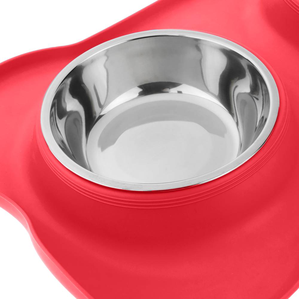 Comedero y bebedero 2 en 1, para mascotas, color rojo