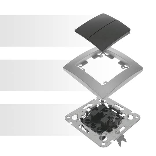 Double gang one way light switch mechanism with 80x80mm cover frame Lille series silver and gray
