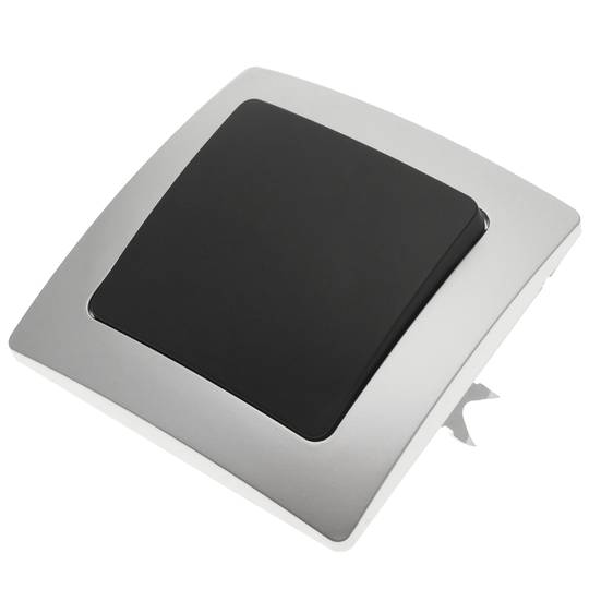Single gang three way light switch mechanism with 80x80mm cover frame Lille series silver and gray