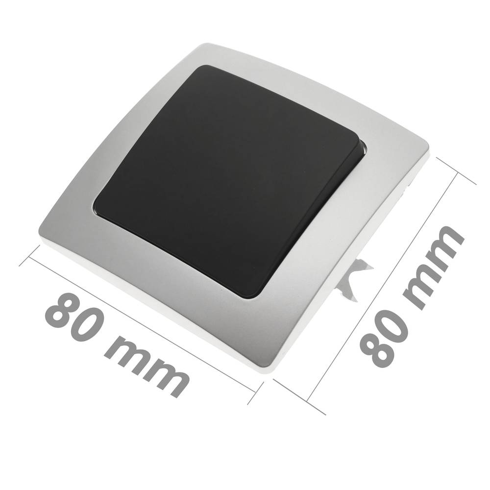 Single gang three way light switch mechanism with 80x80mm cover frame Lille series silver and gray