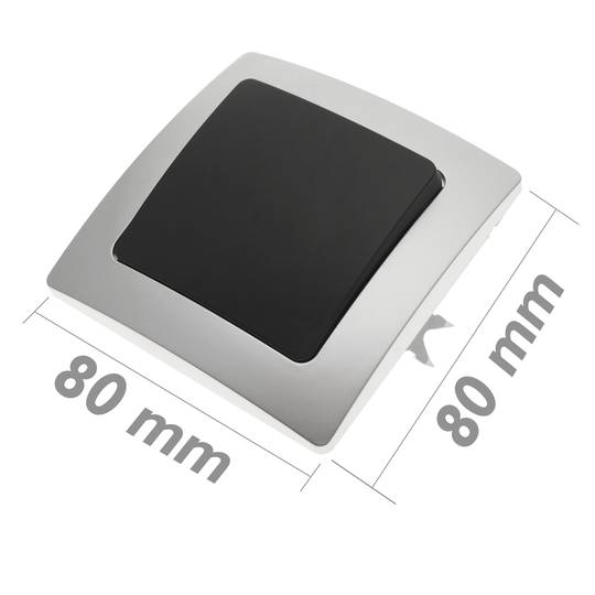 Single gang three way light switch mechanism with 80x80mm cover frame Lille series silver and gray