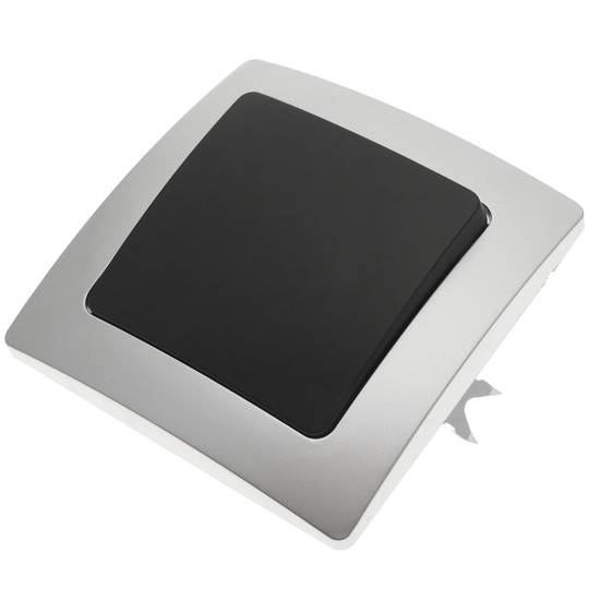 Single gang two way light switch mechanism with 80x80mm cover frame Lille series silver and gray
