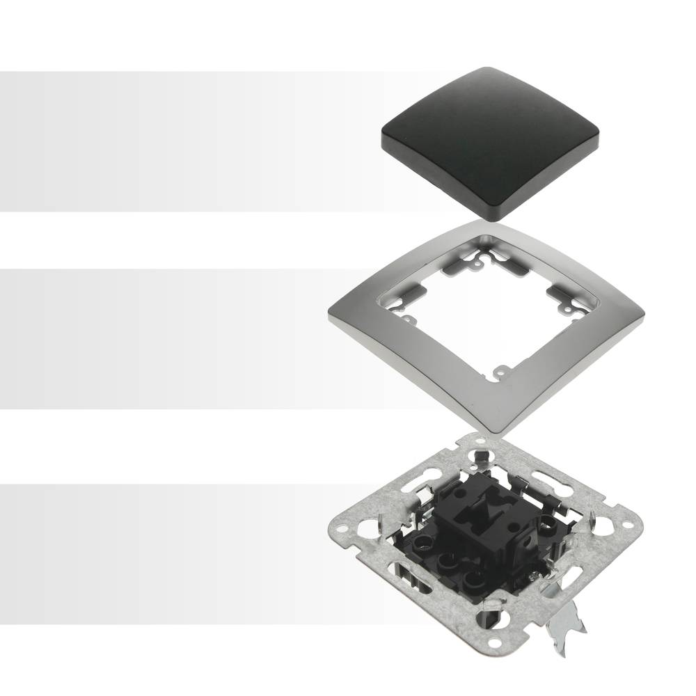 Single gang two way light switch mechanism with 80x80mm cover frame Lille series silver and gray