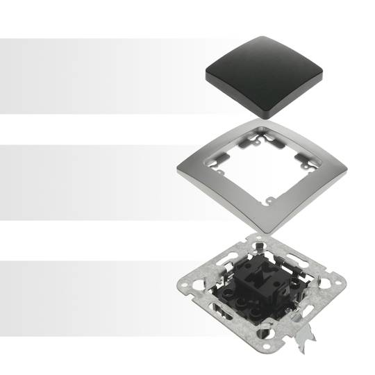 Single gang two way light switch mechanism with 80x80mm cover frame Lille series silver and gray