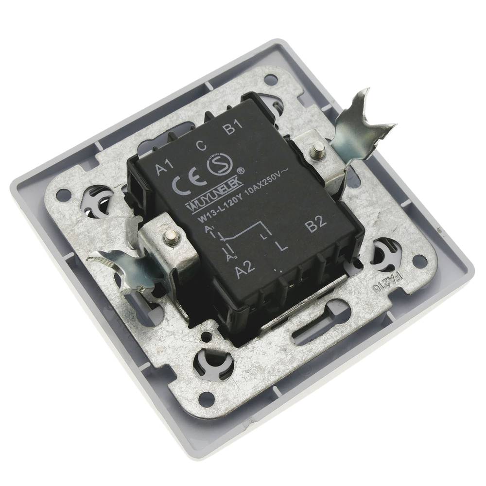 Single gang two way light switch mechanism with 80x80mm cover frame Lille series silver and gray