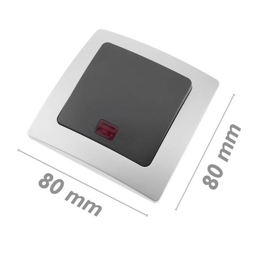 Single lighting gang two way light switch mechanism with 80x80mm cover frame Lille series silver and