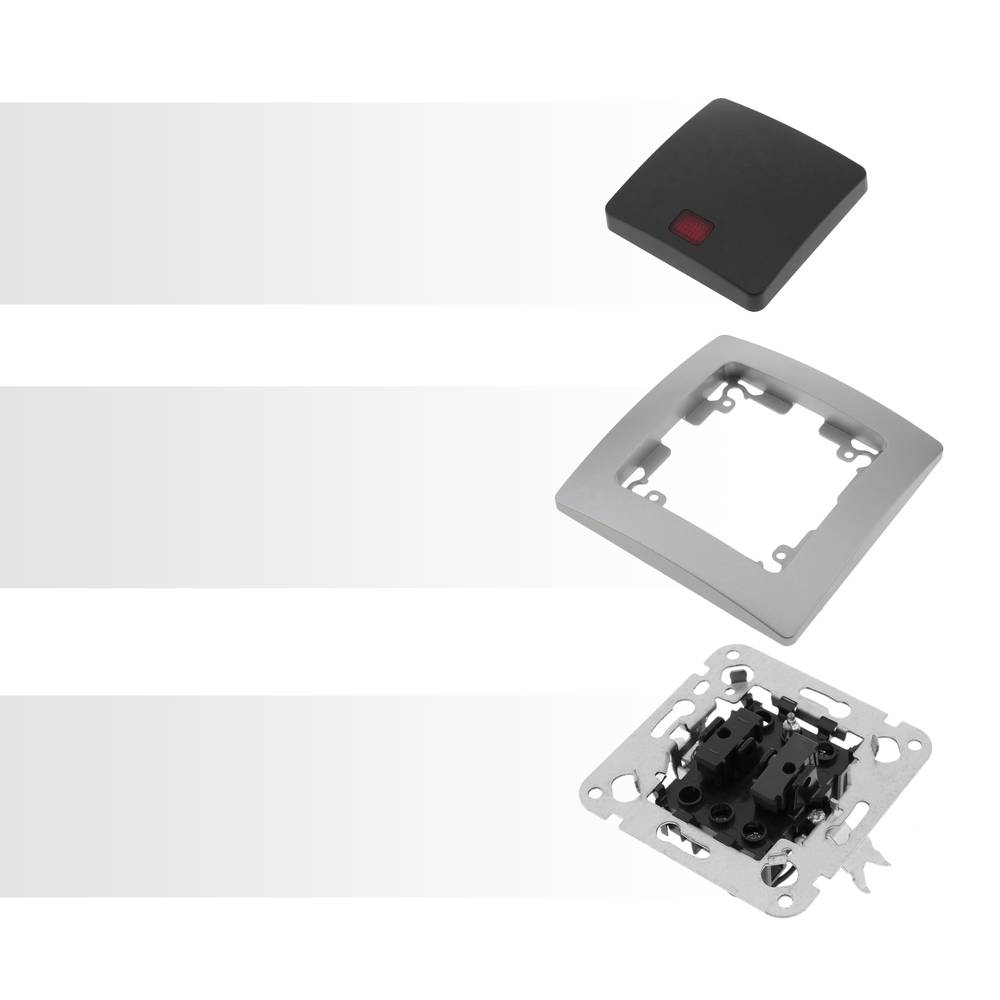 Single lighting gang two way light switch mechanism with 80x80mm cover frame Lille series silver and
