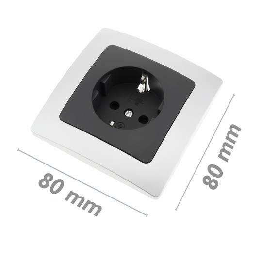 Tomada schuko de encastrar com espelho 80x80mm série Lille prata e cinza