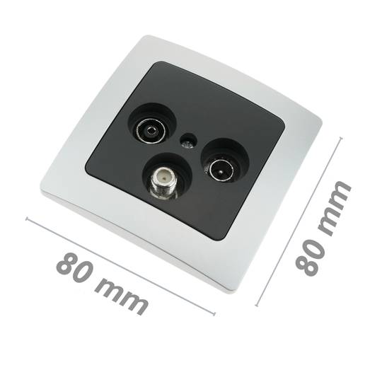 Tomada TV / SAT / R de encastrar com espelho 80x80mm série Lille prata e cinza