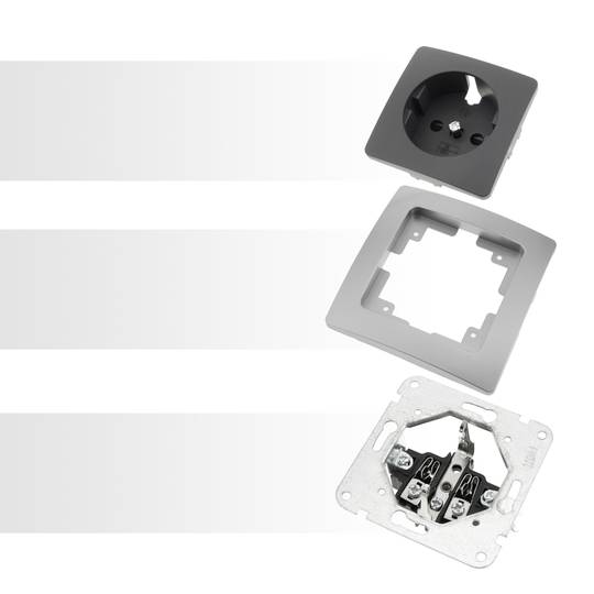 Tomada TV / SAT / R de encastrar com espelho 80x80mm série Lille prata e cinza