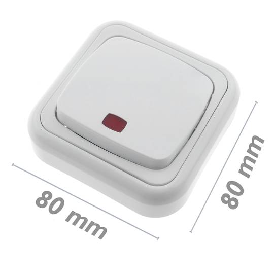 Lichtgevende drukknop met wit frame van 80x80mm