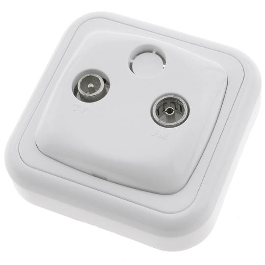 Tomada TV / R com espelho 80x80mm branco