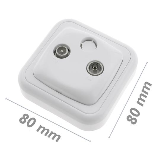 Tomada TV / R com espelho 80x80mm branco