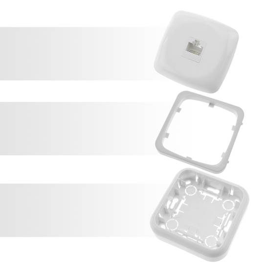 Basis met RJ45-netwerkaansluiting aan de oppervlakte met wit frame van 80x80mm