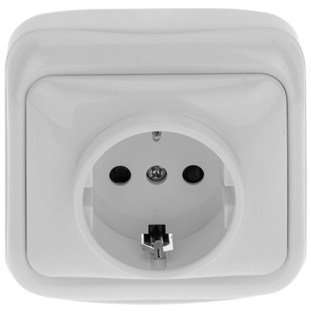 Tomada Schuko com moldura branca 77x77mm