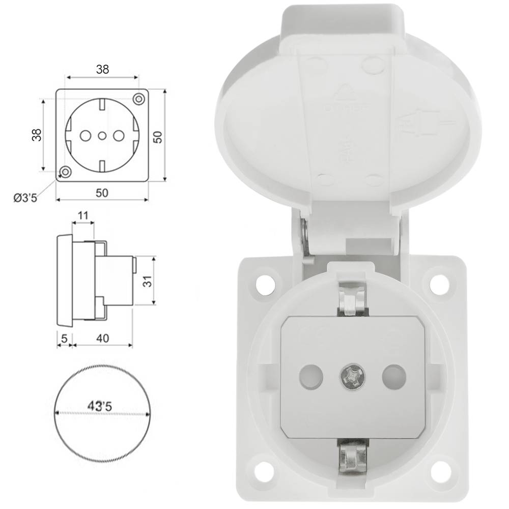 Presa Schuko Siemens Delta I-system Con Coperchio Ribaltabile - Bianco Elettrico, 10/16A 250V, 55x55mm
