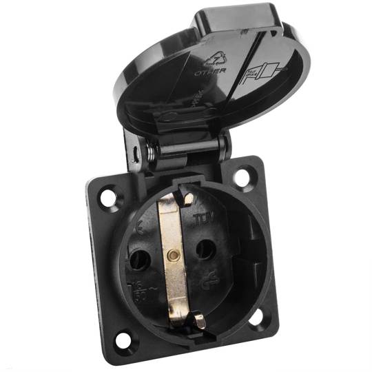 Presa industriale schuko con coperchio IP44 incasso a vite colore nero