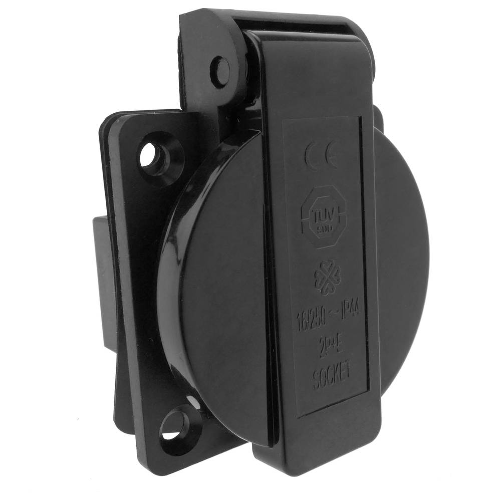 Presa industriale schuko con coperchio IP44 incasso a vite colore nero