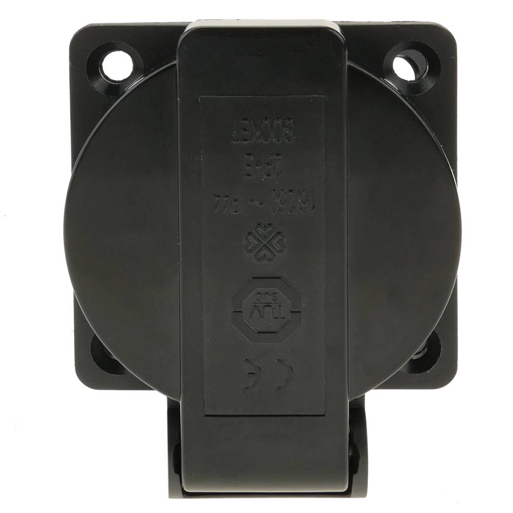 Presa industriale schuko con coperchio IP44 incasso a vite colore nero