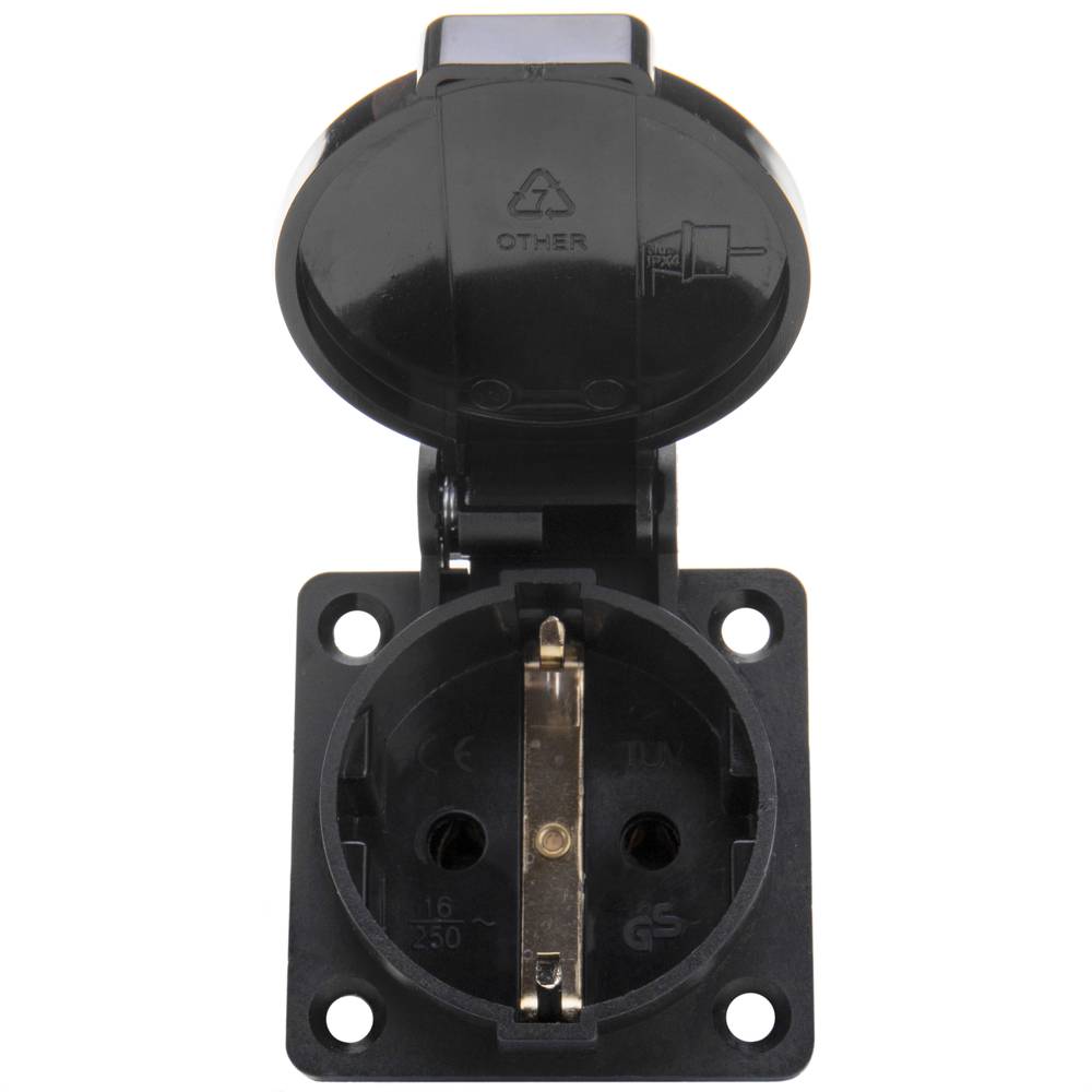 Presa industriale schuko con coperchio IP44 incasso a vite colore nero